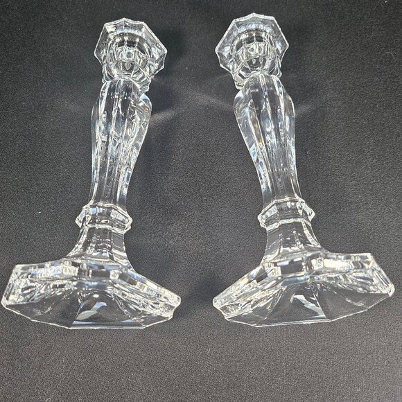 Oscar de la Renta Chippendale Austrian Pair 24% Lead Crystal Candlestick Holder - Picture 7 of 11